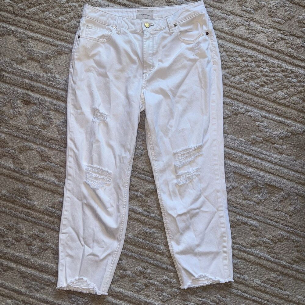 Habitual White Distressed Crop Jeans Womens 29 High Rise Raw Hem Denim Pants